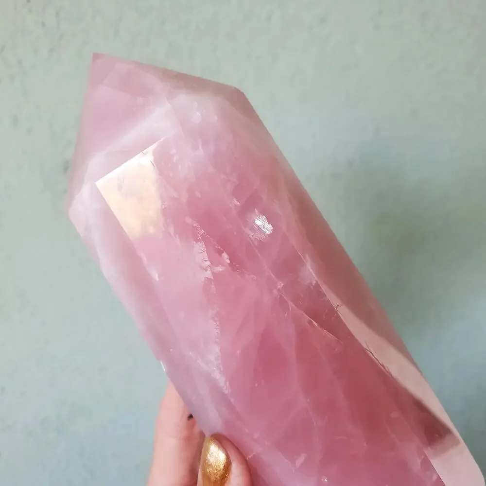 Rose Quartz Deep Dark Pink Flashy Crystal Large Tower 868 grams